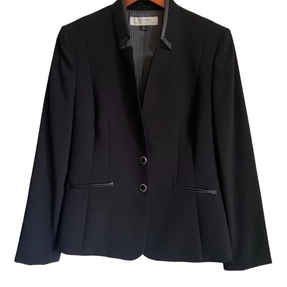 Tahari ASL Leather Trimmed Notch Collar Jacket Size 8 - Picture 1 of 7